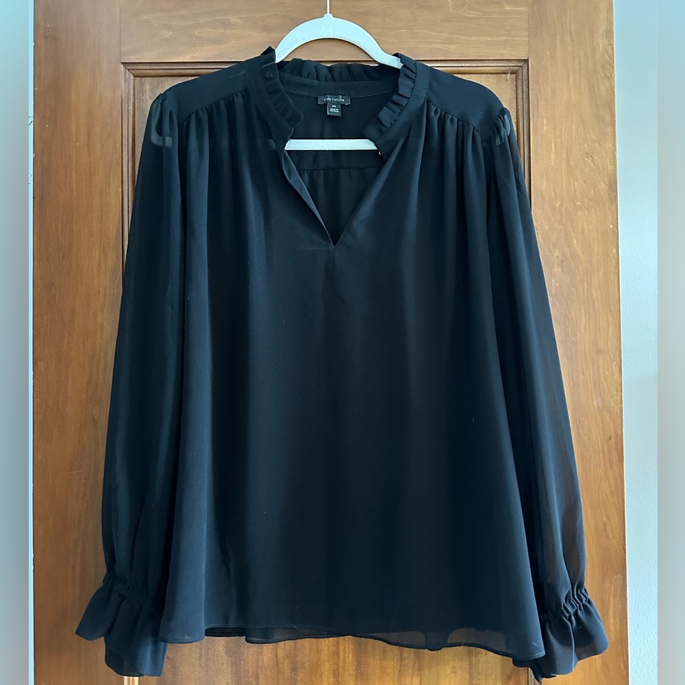 Ann Taylor Black Blouse with Ruffle Details